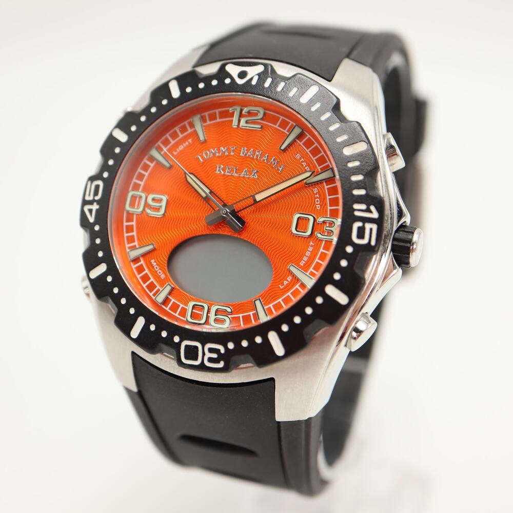 Tommy Bahama Relax Orange 44mm Diver Watch NO DIGITAL ONLY ANALOG w New Battery